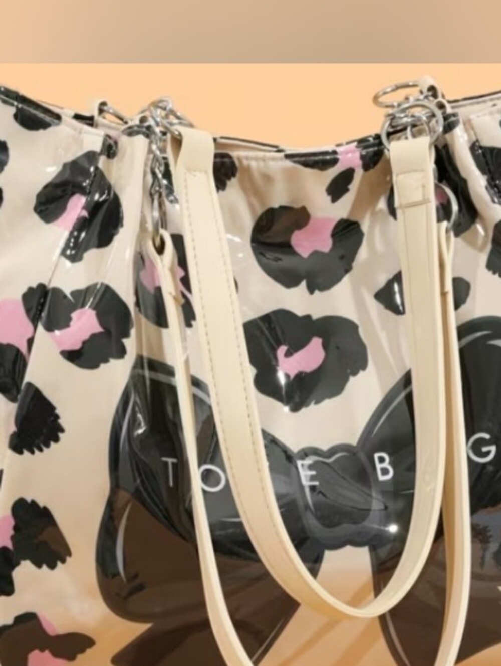 ToteBag Leopard Print PVC Tote Bag with Bow - White/Pink/Black